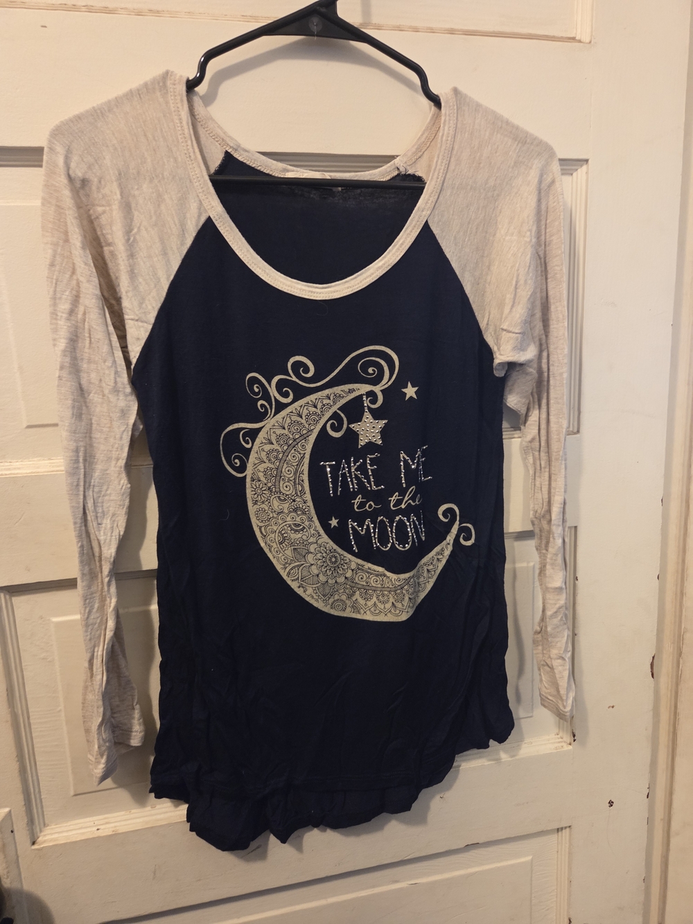 Girls Navy & Cream Long Sleeve Moon Graphic Raglan Top